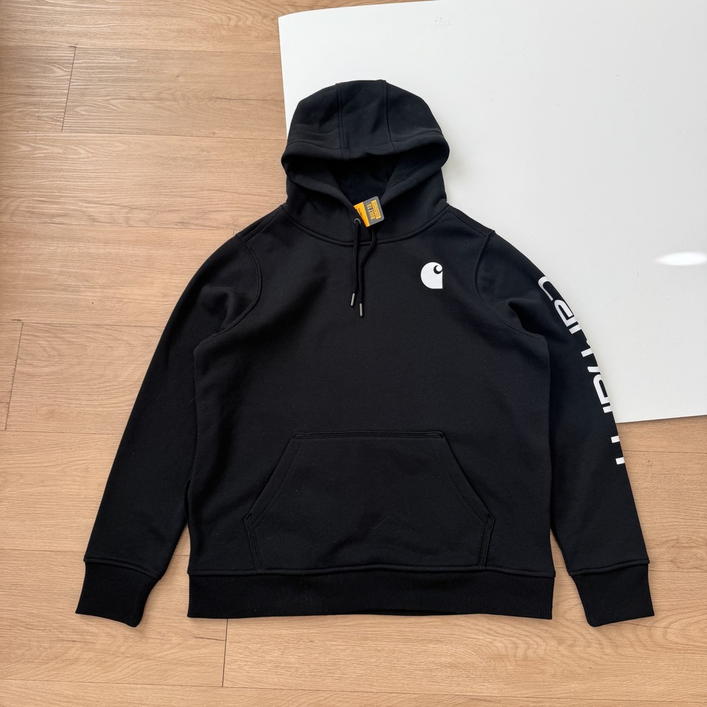 Carhartt Womens Relaxed Fit Midweight Logo Sleeve Hoodie Black Large